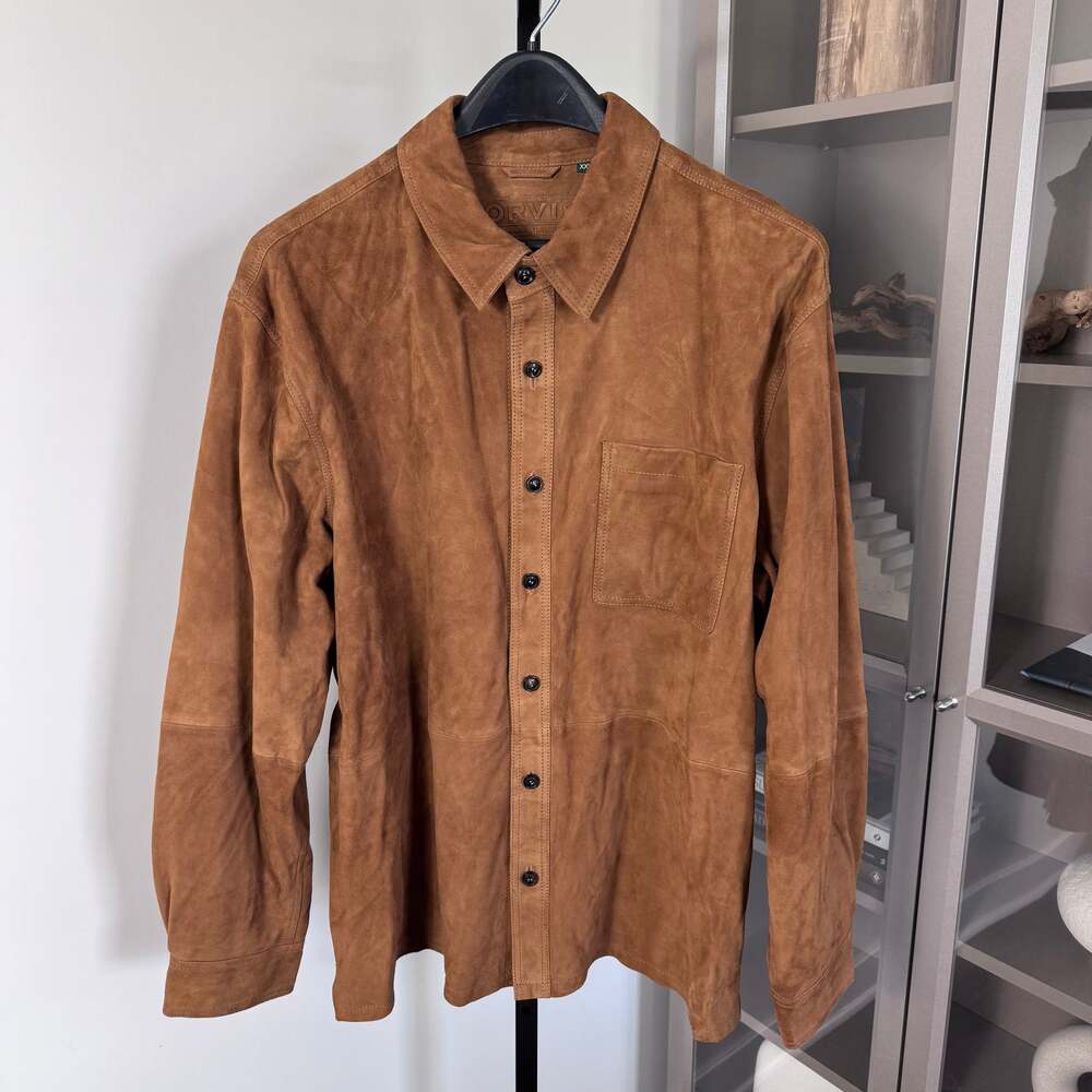 ORVIS Suede Leather Chestnut Brown Overshirt Jacket Shacket XXL NEW Button Up